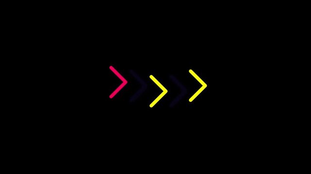 Multiple colorful chevron arrows pointing forward showing progression and continuous movement on a dark simple surface