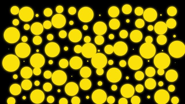 Multiple bright yellow circles scattered across a solid deep black surface creating a vibrant geometric pattern