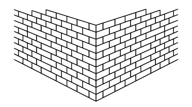 Abstract geometric brick wall corner, minimalist line art, architectural design element