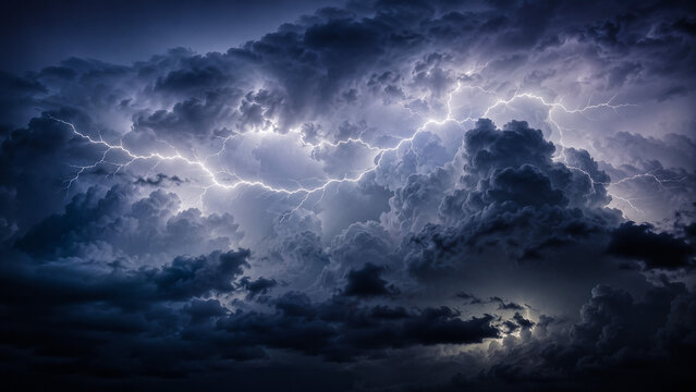 Lightning Storm Over the Ocean &mdash; Powerful lightning bolts illuminate dark thunderclouds above the sea, creating a dramatic nighttime weather scene.