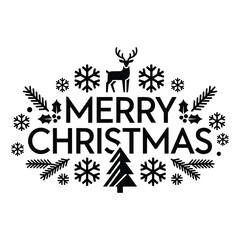 Obraz premium Merry Christmas Greeting Banner Vector Illustration with Modern Typography, Snowflakes and Holiday Decoration