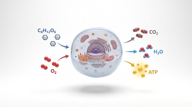 Cellular respiration process 3D illustration white background