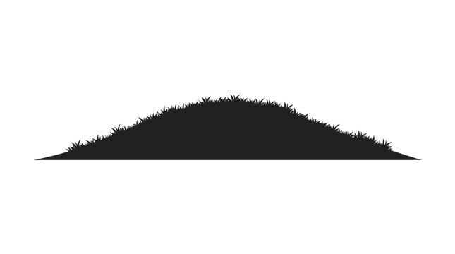 CAD tree lines Black silhouette grass Minimalist grass hill silhouette vector, black grassy mound landscape element, simple meadow horizon line for nature design and outdoor scenery isolated on