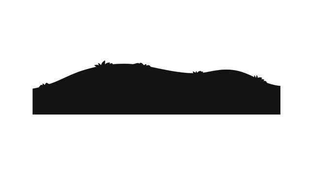 CAD tree lines Black silhouette grass Minimalist mountain silhouette vector, black rolling hills landscape profile, simple horizon line for outdoor adventure design isolated on White Background