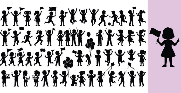 Children celebrating and playing with balloons and flags. Kids enjoying outdoor activities and festive events.