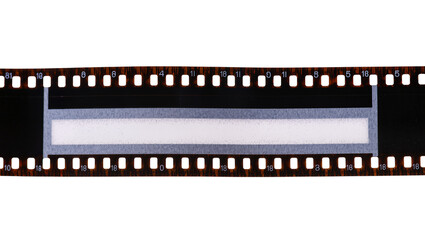 Fototapeta premium Isolated antique 35mm film strip with sprocket holes and film density test pattern