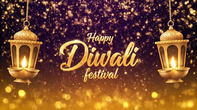 Happy Diwali festival greeting card with lanterns and bokeh.
