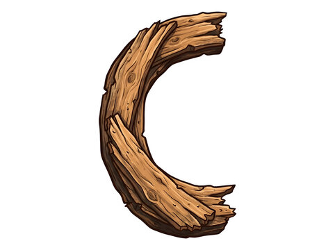 Letter c made of rustic wooden planks isolated on transparent background