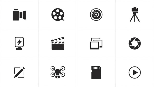 Set of Minimalist Photography and Videography Icons for Multimedia Projects and Digital Content Creation