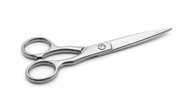Silver metal scissors isolated on white background tool for cutting and crafting