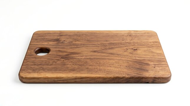 Simple wooden cutting board with hole for hanging isolated on white