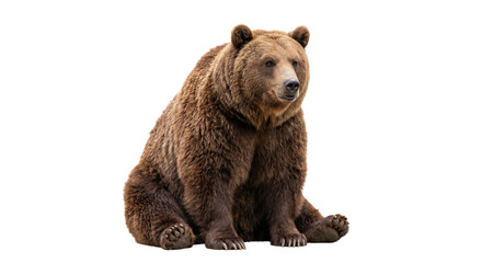 Majestic brown bear sitting peacefully on a white background, isolated for design © Sapphire