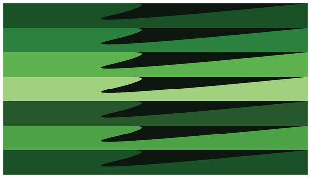 Abstract green horizontal stripes with black saw tooth pattern transition creating minimalist geometric design for banner backgrounds.