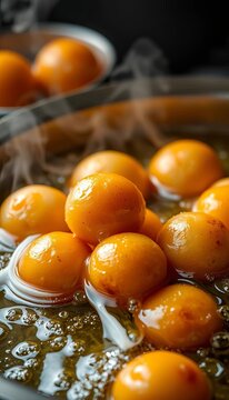 Gulab jamun dough balls being fried in hot oil, ||dough, crispy