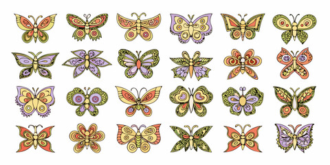 Hand Drawn Butterflies Pattern With Varied Shapes And Colors © Uttam