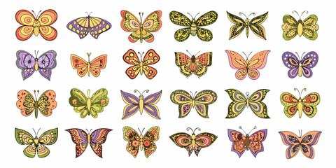 Hand Drawn Butterflies Collection Colorful Vector Illustration On White Background © Uttam