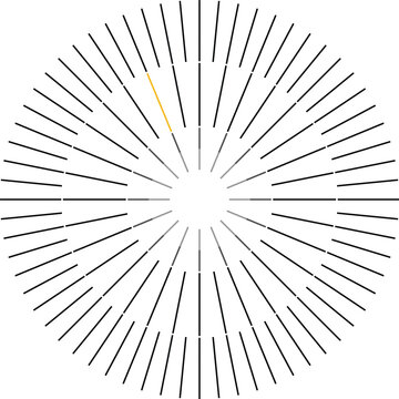 Abstract circular radial burst pattern. Radiating lines forming a hypnotic sunburst dial illusion design. Modern wallpaper backgrounds, technology presentations, science visualization, radial Pi maths