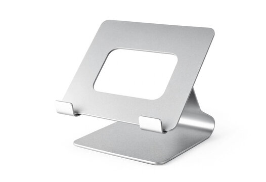 Minimalist silver aluminum laptop stand for desk workspace organization with aluminum