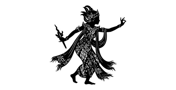 Dancing devil character in dark silhouette style