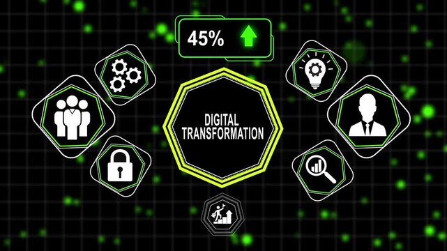 Digital transformation concept with progress bar and business infographic animation for corporate technology strategy and modernization presentations