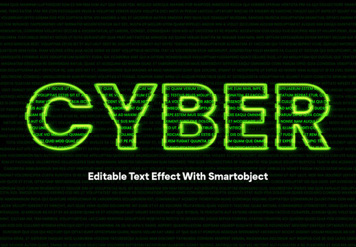 Cyber Neon Glow Editable Text Effect Template with Smart Object