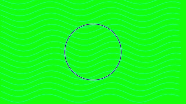 Purple circle shape outlined on a vibrant lime green field with horizontal flowing wave pattern lines