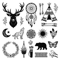 Obraz premium Indian Boho Chic Vector Design Elements Collection for Creative Bohemian Projects