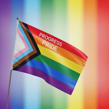 Vibrant Progress Pride Flag Waves: A Spectrum of Hope Against Colorful Backdrop