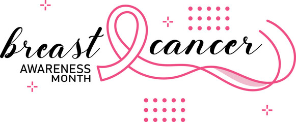 Breast Cancer Awareness Month typography banner with pink ribbon vector design element on white background © MDAmanullah
