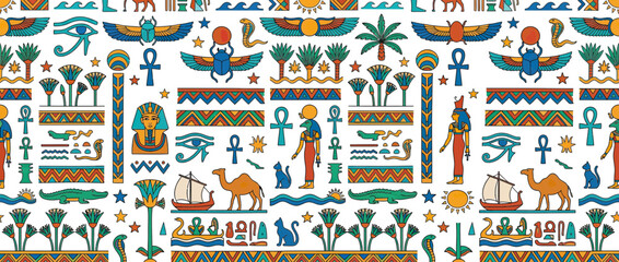 Ancient Egyptian Symbols and Hieroglyphs Pattern © Tumo