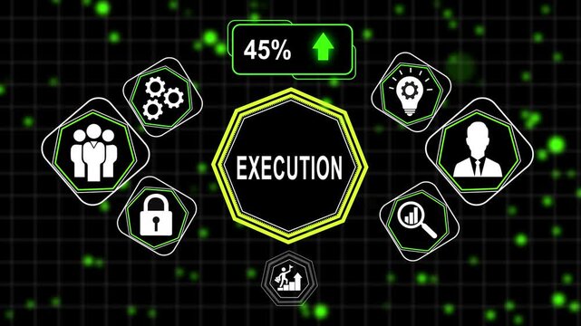 Digital business execution dashboard with progress loading bar and corporate strategy for management, project planning, and data analytics presentations