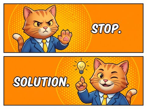Angry Business Cat Pointing Stop Gesture Comic Meme Template