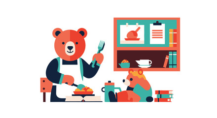 Fototapeta premium Bear Family Cooking Together