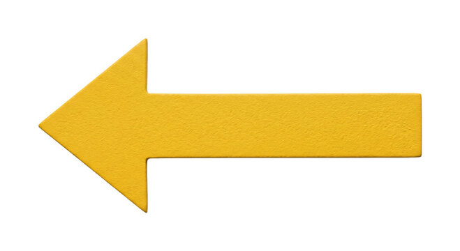 Bright yellow arrow pointing left against a stark white background