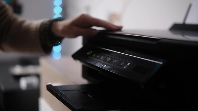 Girl Copying Paper At Home With A Multifunctional Printing Scanning And Copier