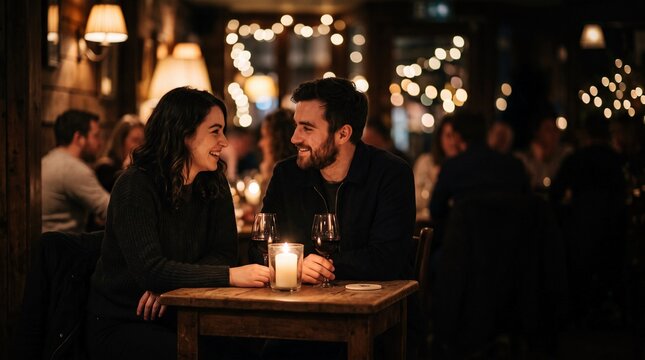 Couple Having Romantic Dinner in Cozy Restaurant
