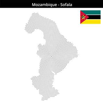 Map of Mozambique region Sofala in concentric small size outlines