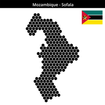 Map of Mozambique region Sofala in medium hexagonal dots