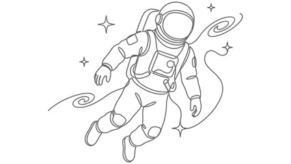 Obraz premium Space man Minimalist Continuous One Line Drawing, Modern Vector Line Art Isolated on White Background