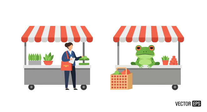 Frog vendor at market stall