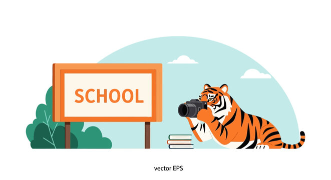 Tiger photographer at school sign