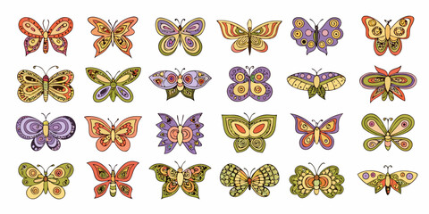 Hand drawn Butterflies Collection Colorful Vector Illustration On White Background © Amrita