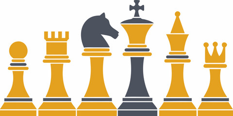 Chess Pieces Lineup Flat Vector Illustration On White Background © Amrita