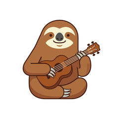 Fototapeta premium Cute Sloth Playing Ukulele, Relaxed Animal Musician, Vector Illustration