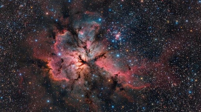 Colorful cosmic nebula star cloud in outer space background.