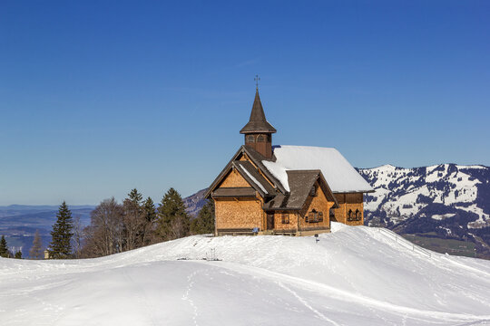 The chapel Maria Hilf on the popular ski sport resort Stoos in Canton Schwyz, Swiss Alps