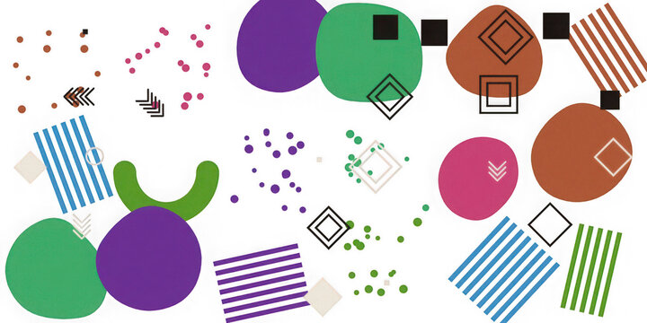 Abstract pixel art shapes set with colorful circles squares and geometric patterns for design isolated on transparent background