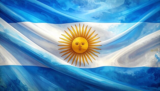"Argentina&rsquo;s national flag with Sun of May, symbolizing freedom, independence, unity, heritage, resilience, culture, sovereignty, identity, and pride."
