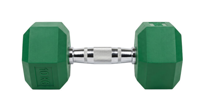 Single green hex dumbbell with chrome handle for weight training