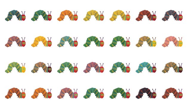 Colorful Pixel Art Caterpillars in a Repeating Pattern